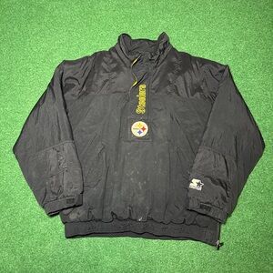 Vintage 90s Pittsburgh Steelers Coat, Pullover Starter Football Jacket (Large)